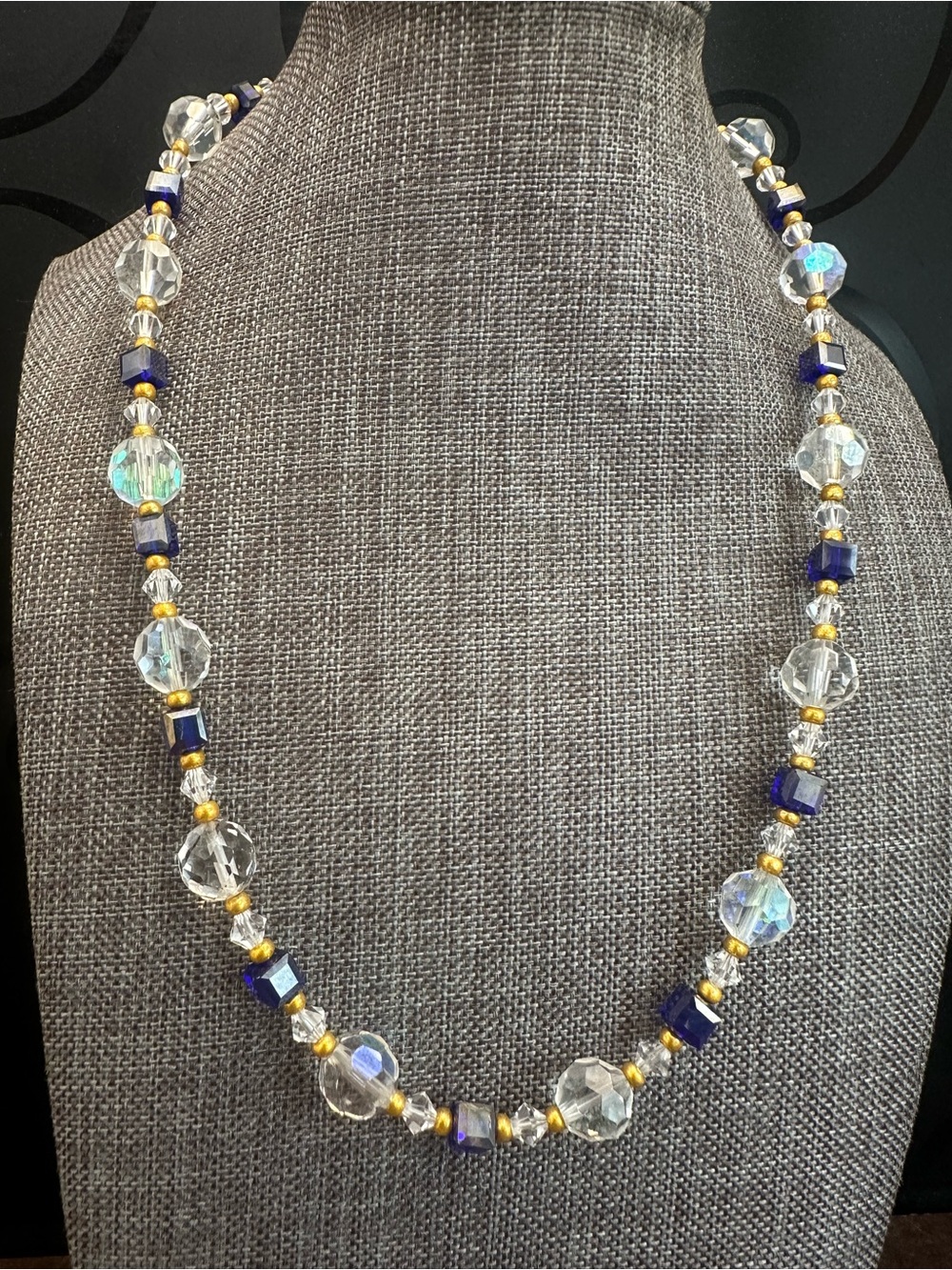 Classic and Navy Crystal Beaded Necklace - Gold Accents
